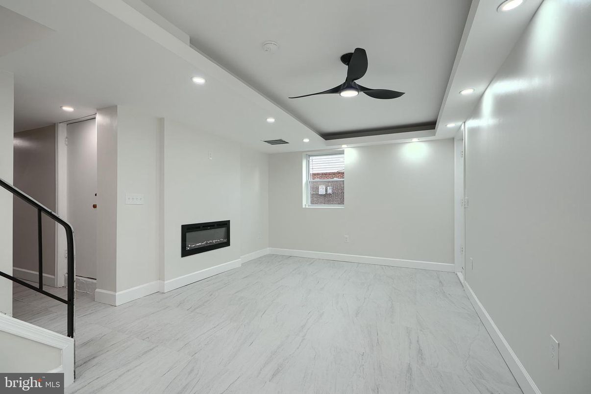 Empty room, Fireplace, Interior, Marble, Recessed Lighting
