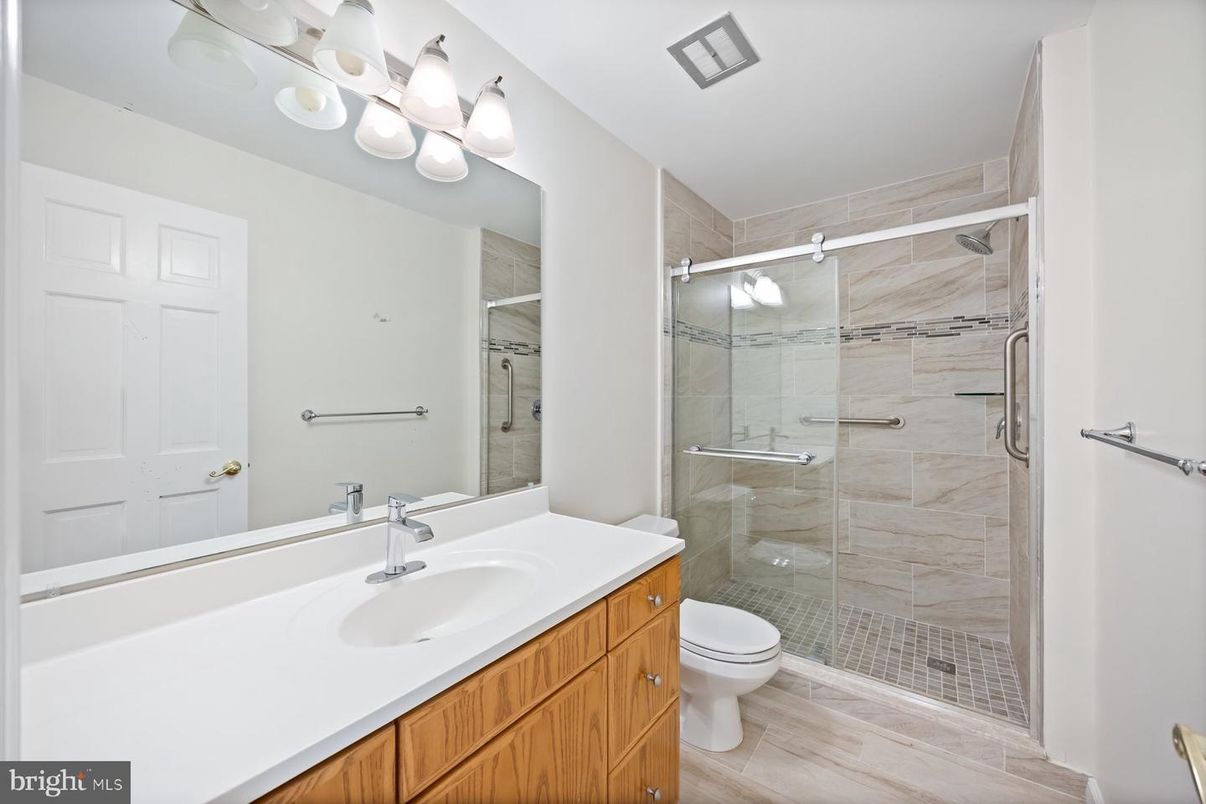 Bathroom, Glass Shower, Interior, Wood Texture Flooring