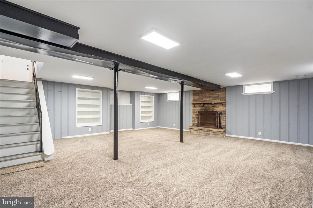 Empty room, Fireplace, Interior, Recessed Lighting, Wooden Walls
