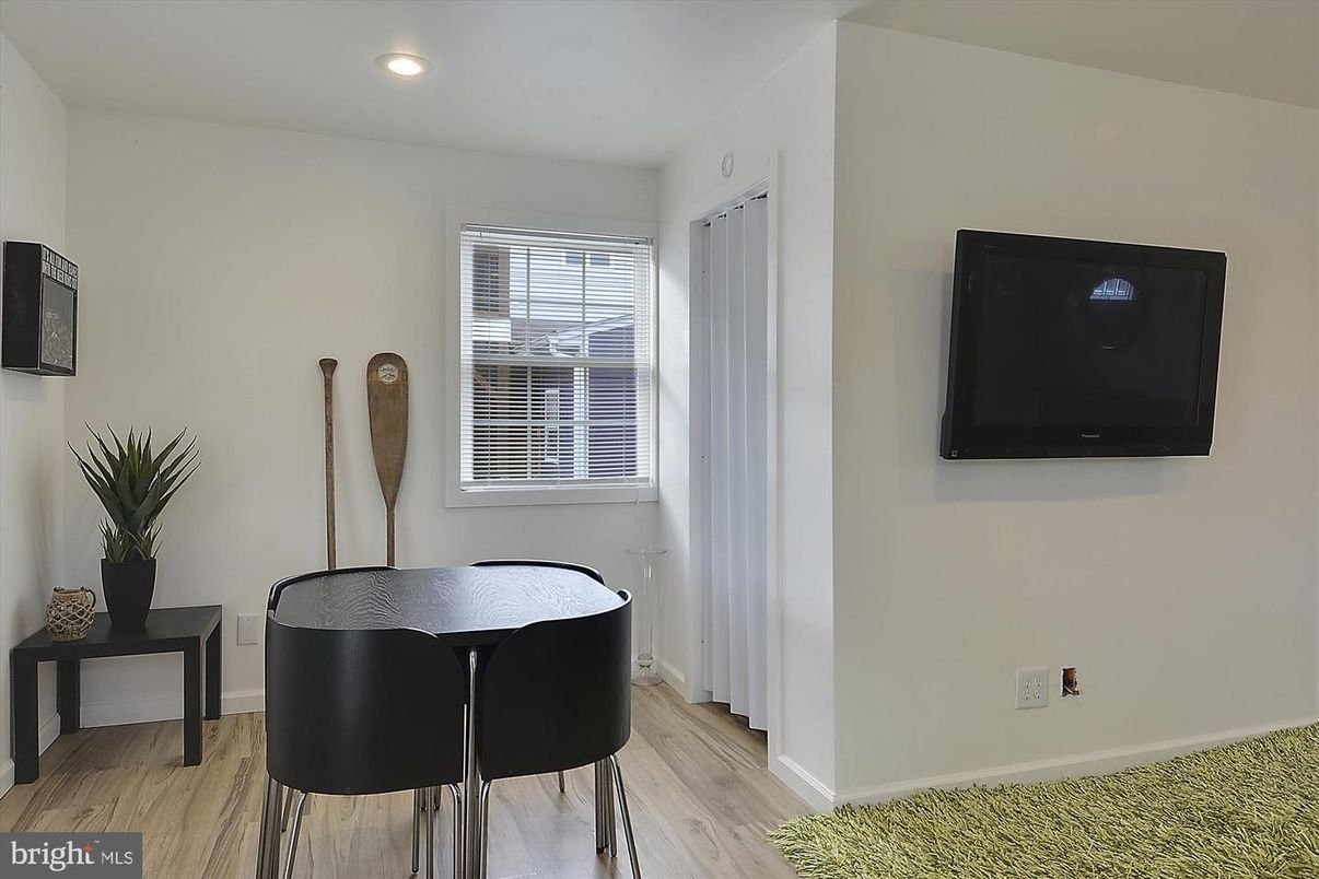 Dining room, Interior, Recessed Lighting, Wood Texture Flooring