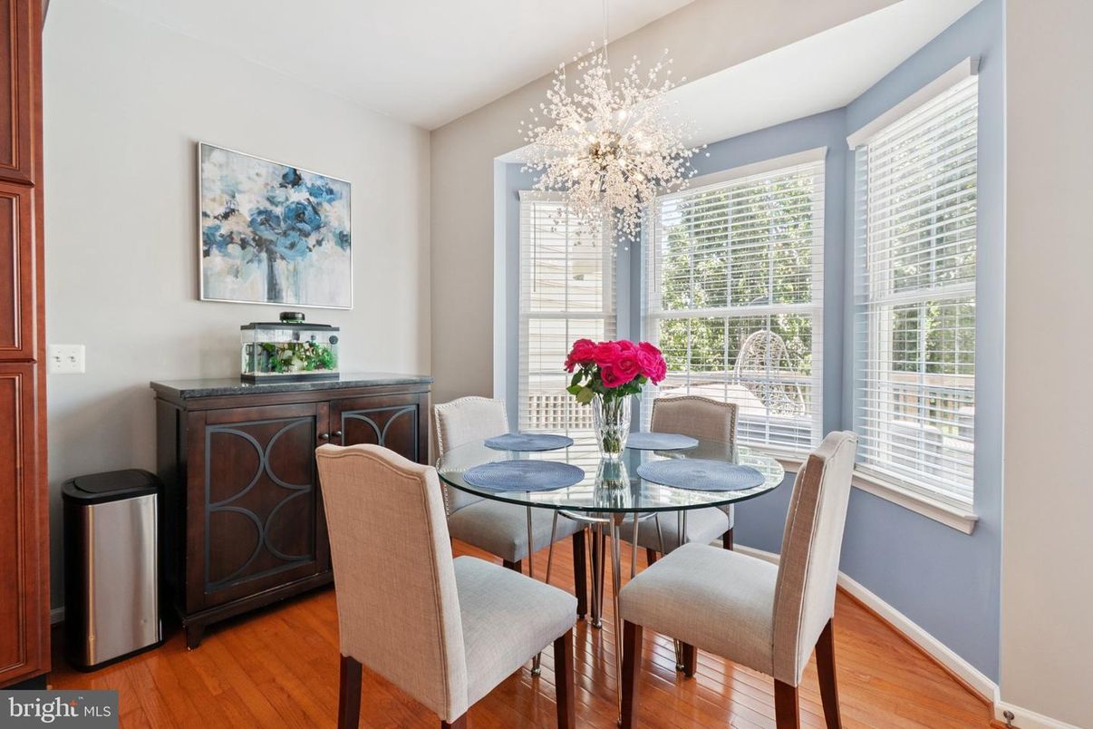 Dining room, Interior, Pendant Lights, Wood Texture Flooring