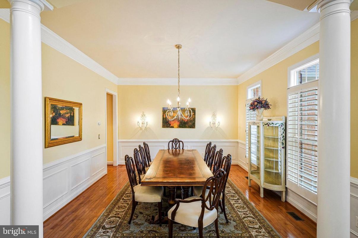 Chandelier, Dining room, Interior, Wood Texture Flooring