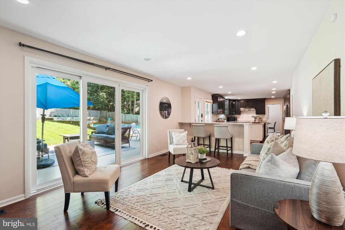 Interior, Kitchen, Living room, Recessed Lighting, Stainless Steel Appliances, Wood Texture Flooring