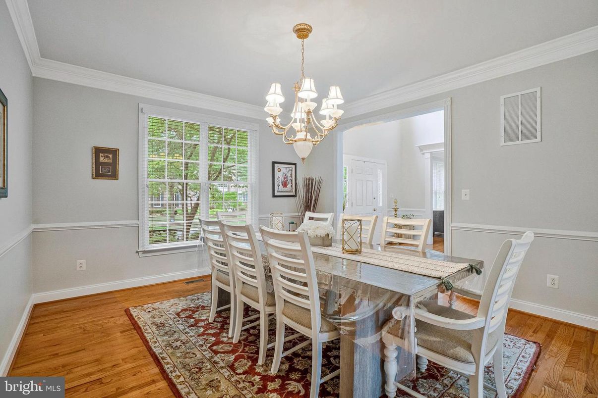 Chandelier, Dining room, Interior, Wood Texture Flooring