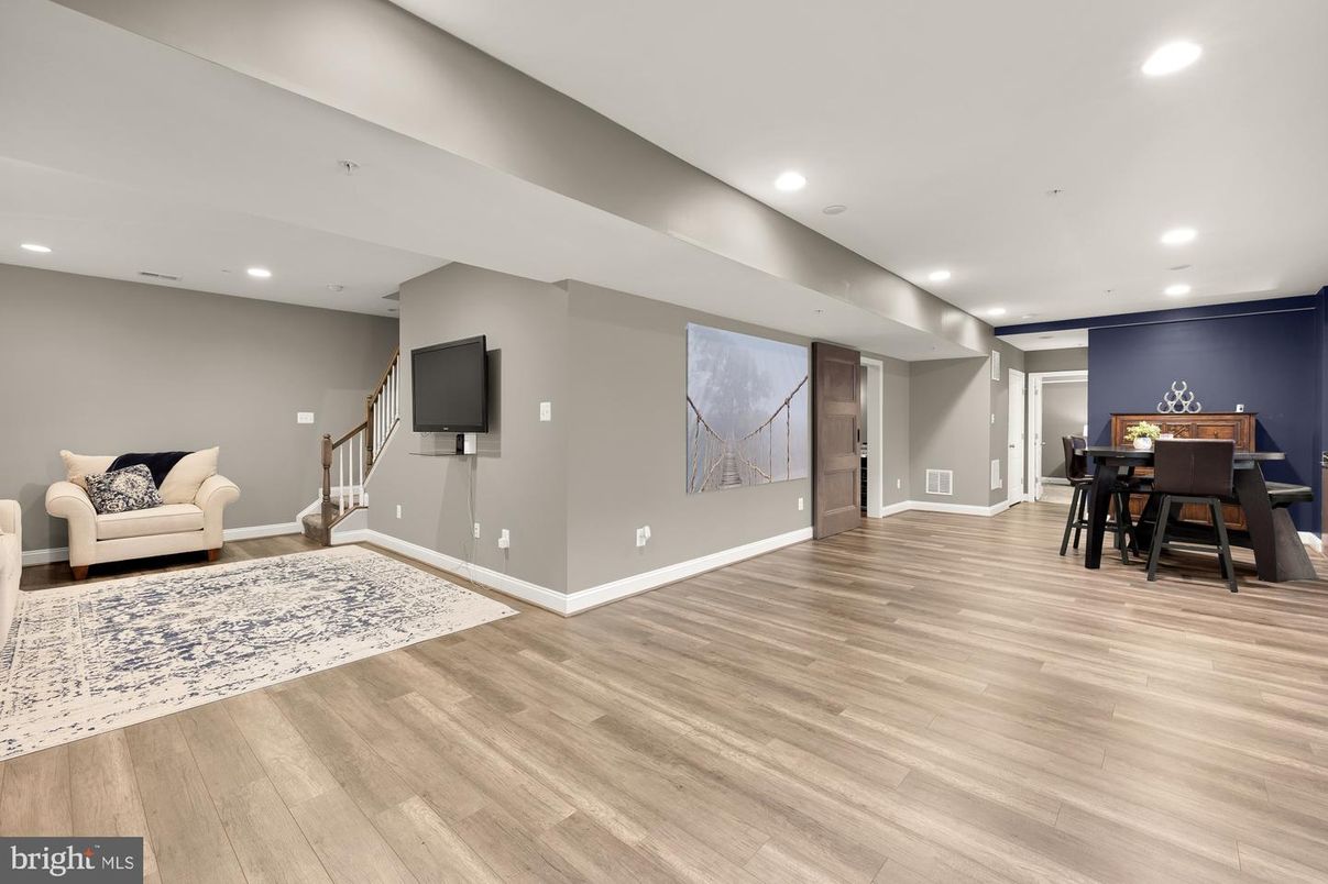 Dining room, Interior, Recessed Lighting, Wood Texture Flooring