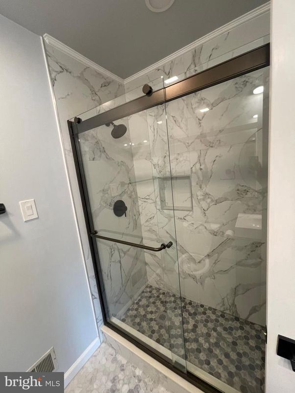 Bathroom, Glass Shower, Interior, Marble Walls