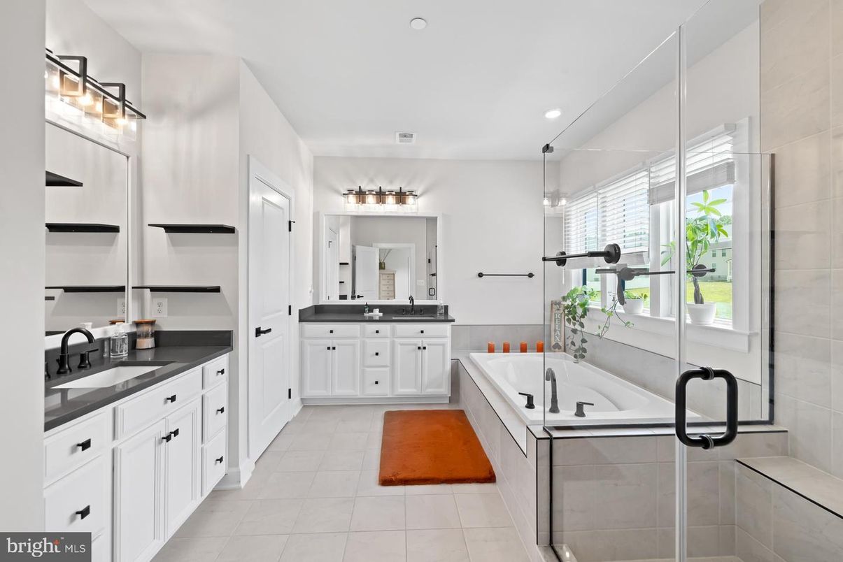 Bathroom, Dual Sink Vanities, Glass Shower, Interior, Recessed Lighting