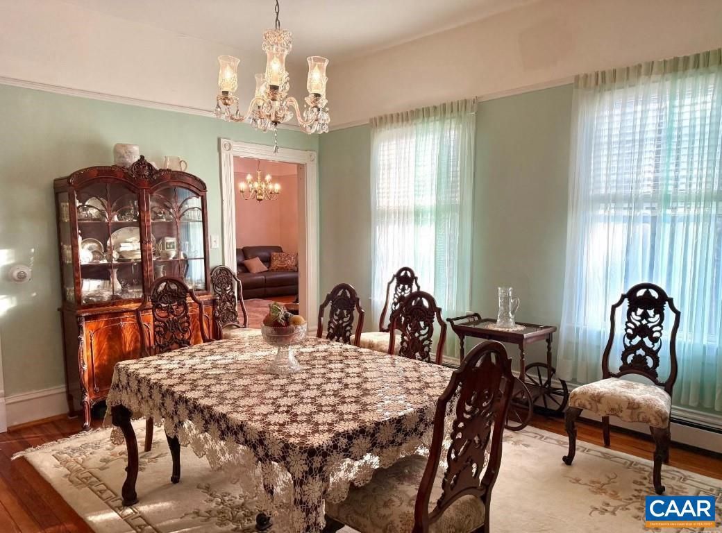 Chandelier, Dining room, Interior, Wood Texture Flooring