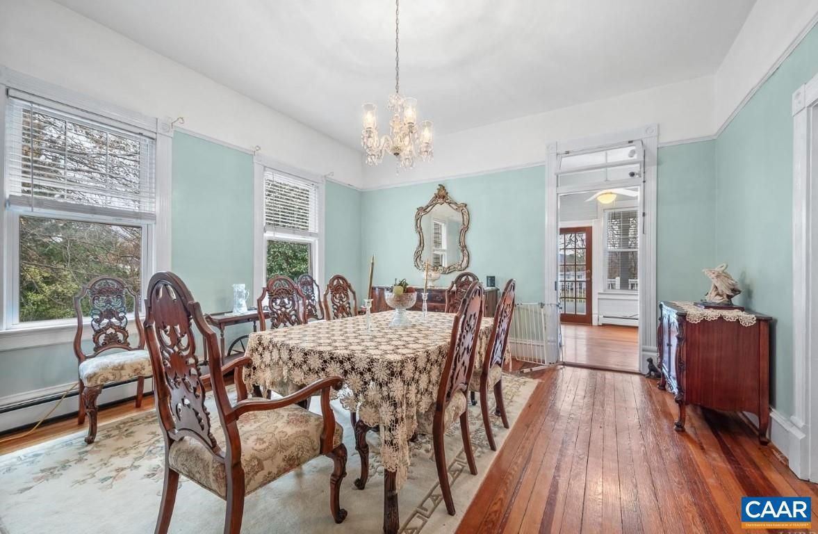 Chandelier, Dining room, Interior, Wood Texture Flooring