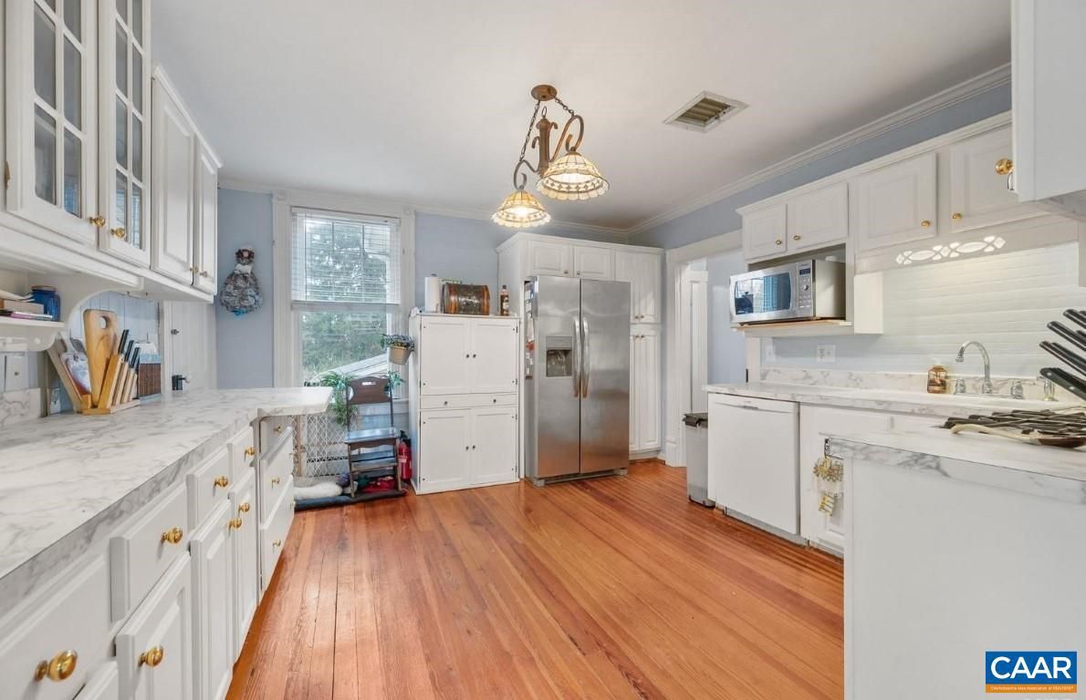 Interior, Kitchen, Pendant Lights, Stainless Steel Appliances, Wood Texture Flooring