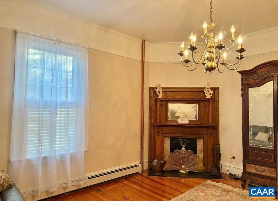 Chandelier, Fireplace, Interior, Wood Texture Flooring