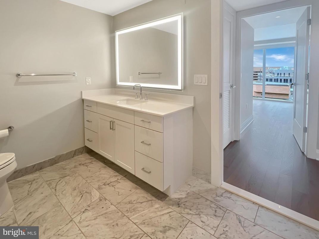 Bathroom, Interior, Marble, Recessed Lighting, Water, Wood Texture Flooring