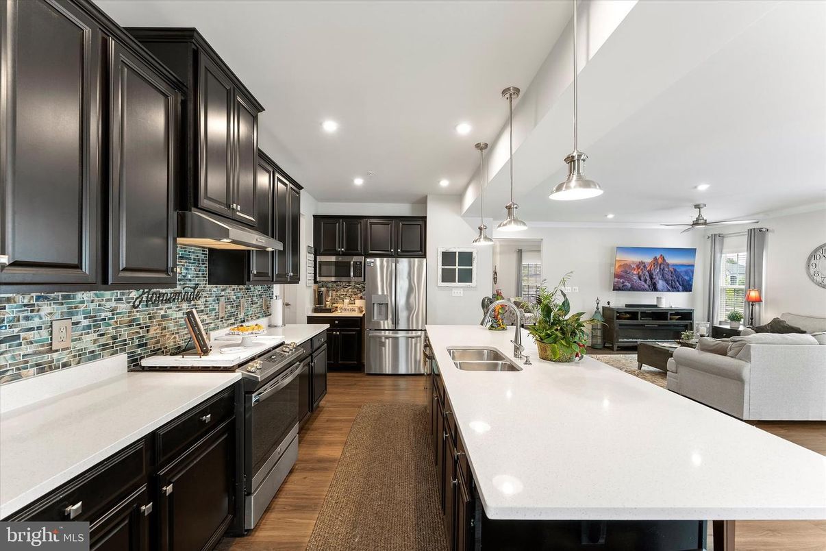 Interior, Kitchen, Living room, Pendant Lights, Recessed Lighting, Stainless Steel Appliances, Wood Texture Flooring