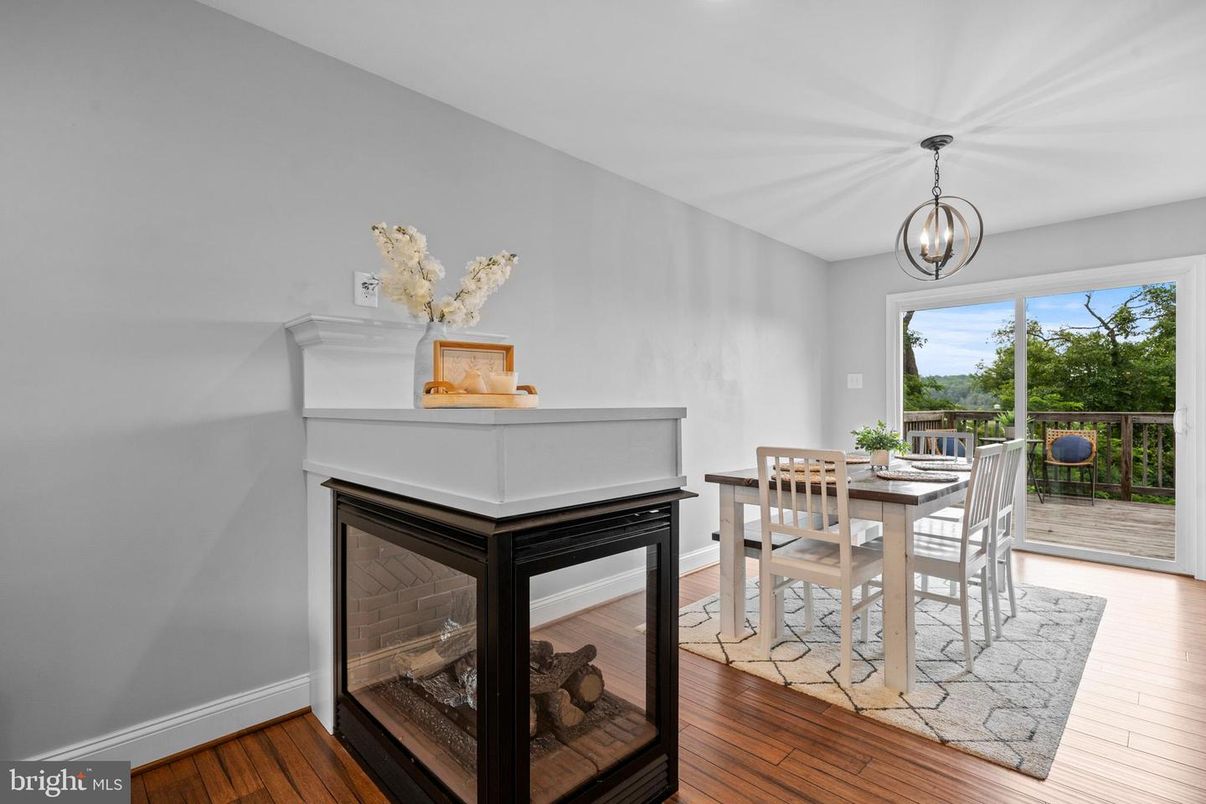 Dining room, Interior, Pendant Lights, Wood Texture Flooring