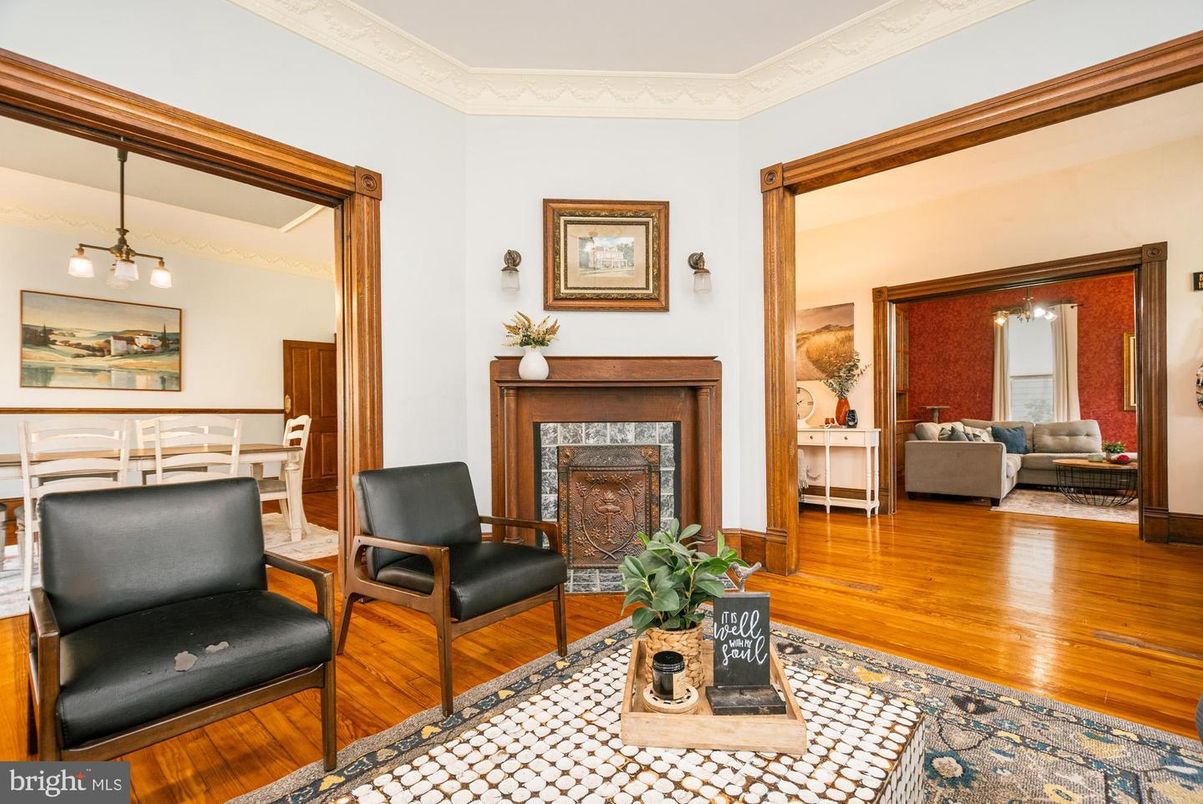 Fireplace, Interior, Living room, Pendant Lights, Wood Texture Flooring