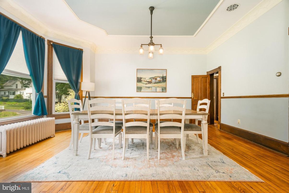 Dining room, Interior, Pendant Lights, Wood Texture Flooring