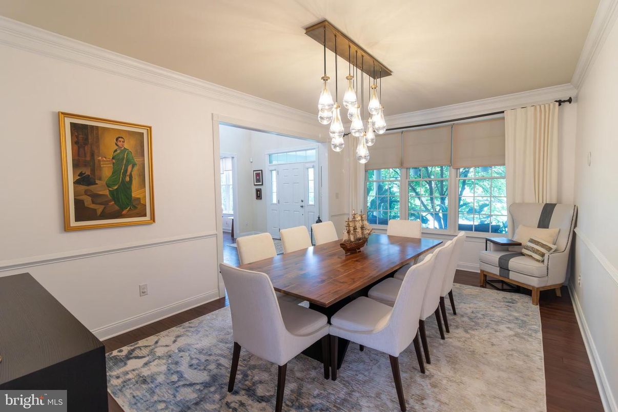 Dining room, Interior, Pendant Lights, Wood Texture Flooring