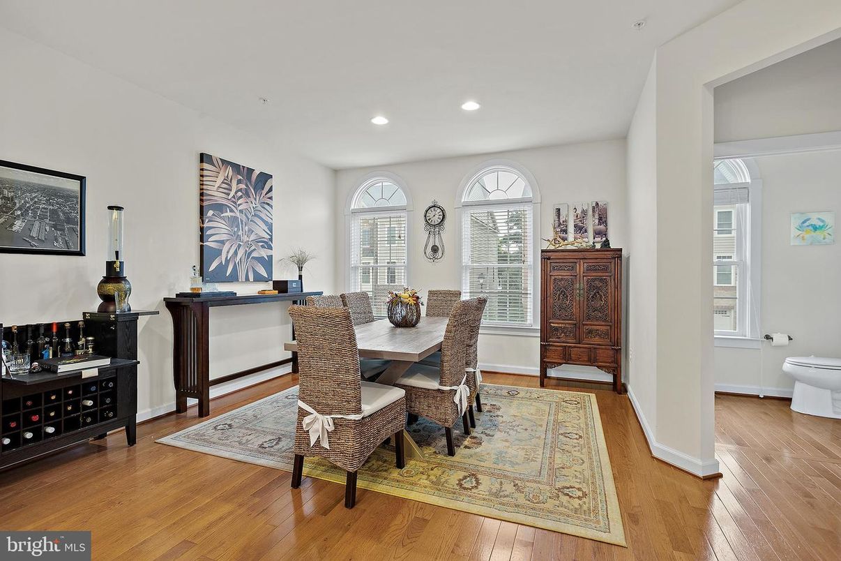 Dining room, Interior, Recessed Lighting, Wood Texture Flooring