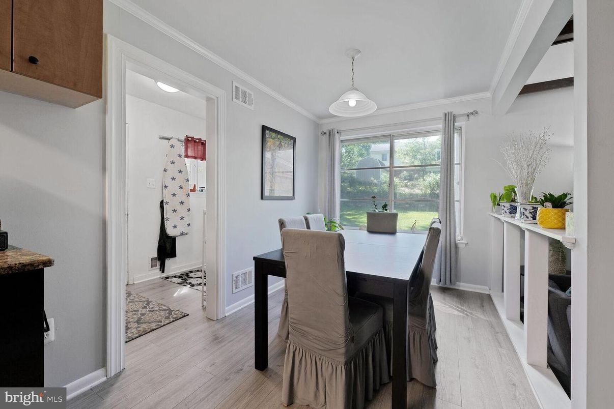 Dining room, Interior, Pendant Lights, Wood Texture Flooring