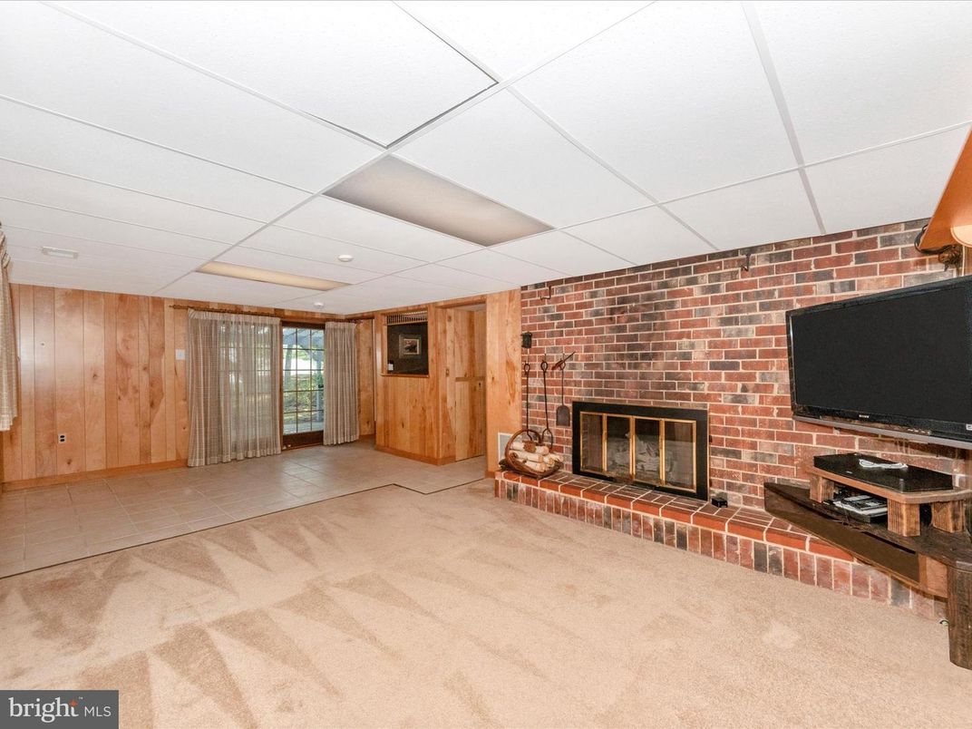 Fireplace, Interior, Recessed Lighting, Stone Walls, Wooden Walls