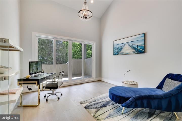 Chandelier, Home Office, Interior, Pendant Lights, Wood Texture Flooring