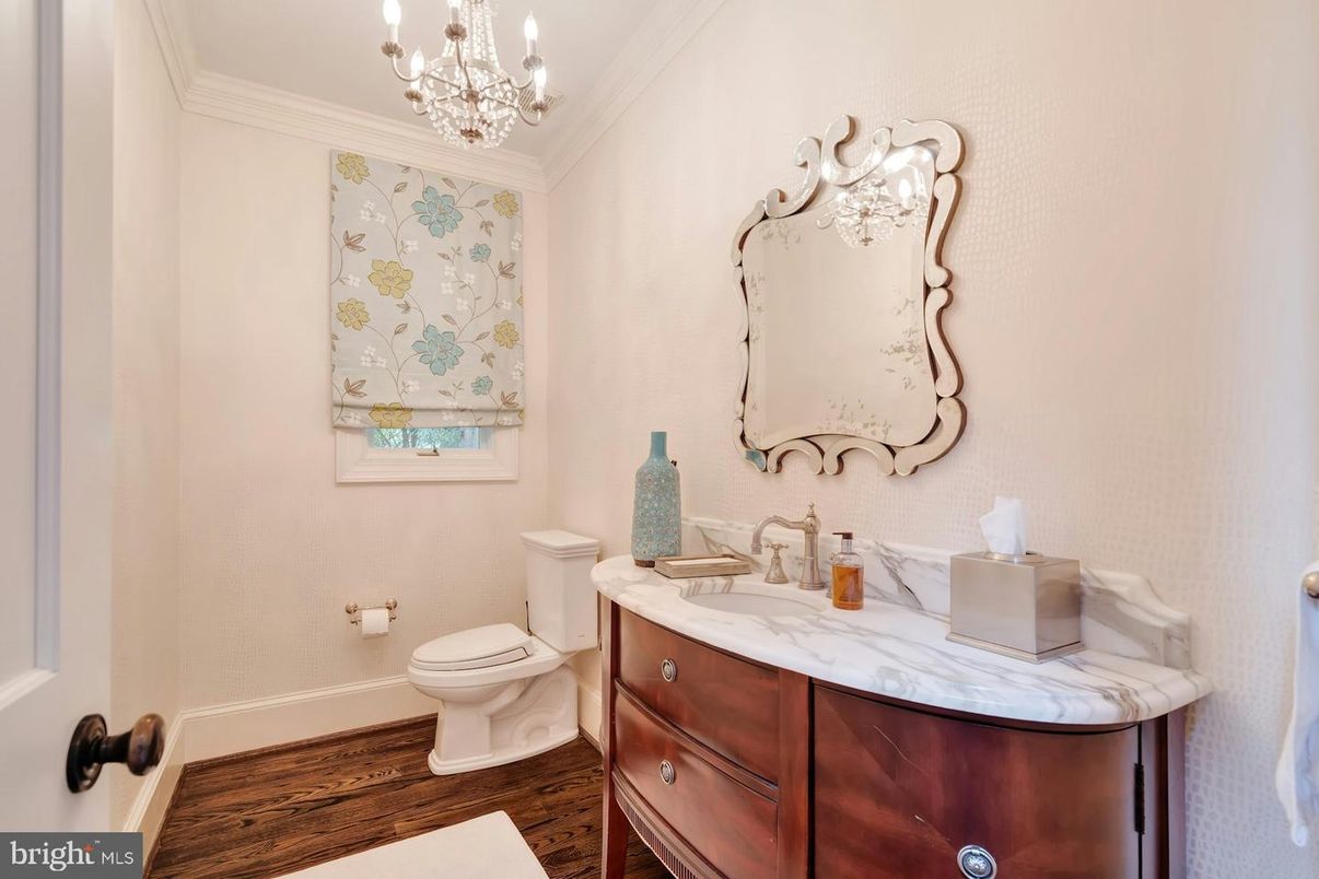 Bathroom, Chandelier, Interior, Wood Texture Flooring