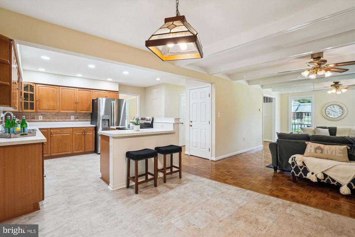 Interior, Kitchen, Living room, Recessed Lighting, Stainless Steel Appliances, Wood Texture Flooring