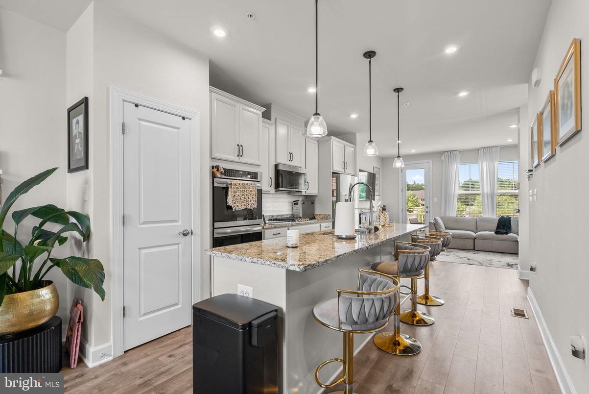 Interior, Kitchen, Living room, Pendant Lights, Recessed Lighting, Stainless Steel Appliances, Wood Texture Flooring