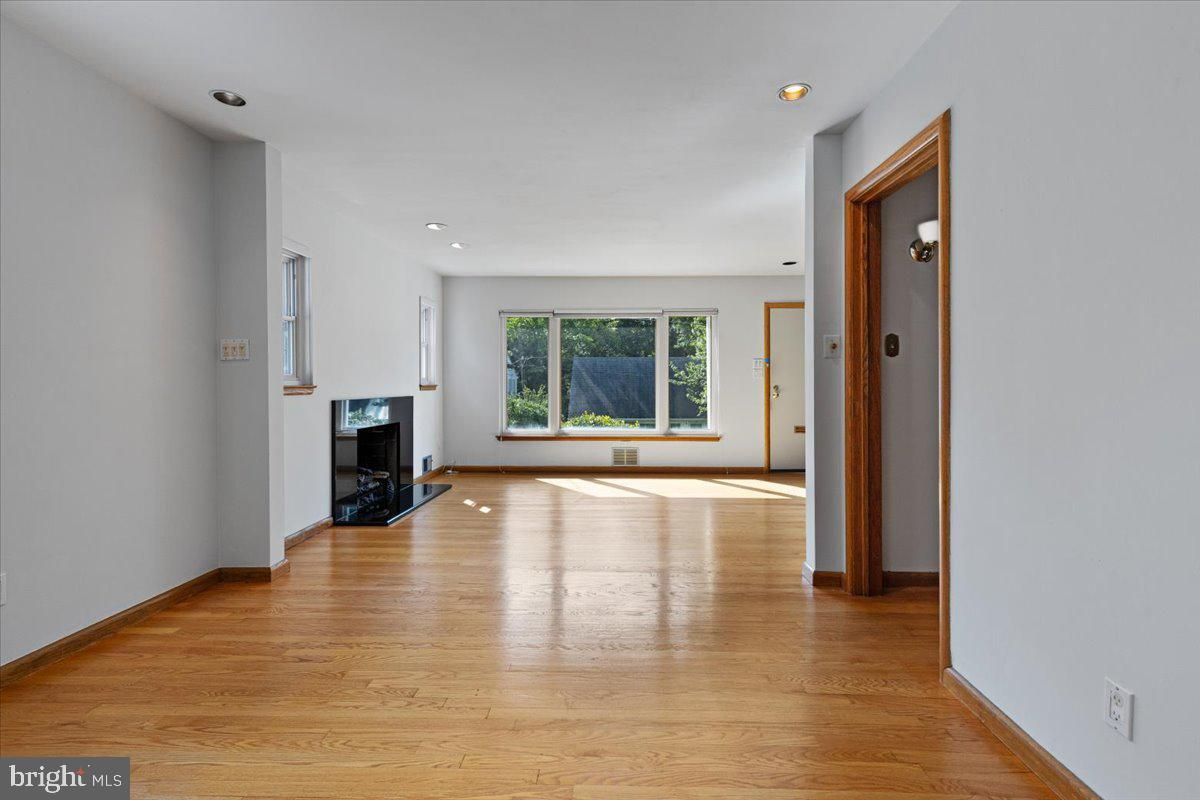 Empty room, Fireplace, Interior, Recessed Lighting, Wood Texture Flooring