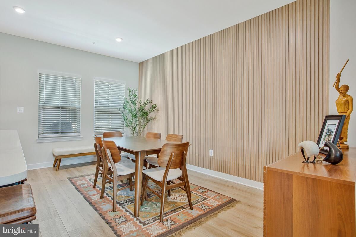 Dining room, Interior, Recessed Lighting, Wood Texture Flooring
