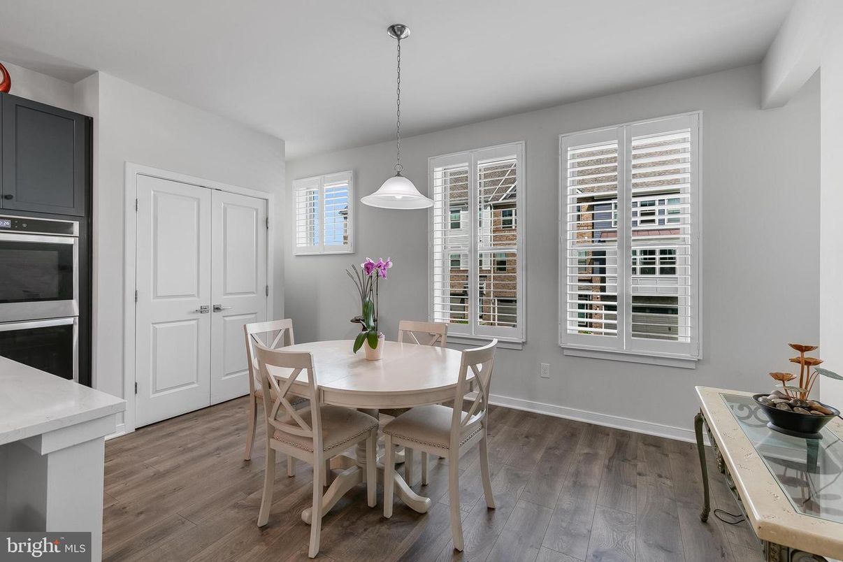 Dining room, Interior, Pendant Lights, Wood Texture Flooring