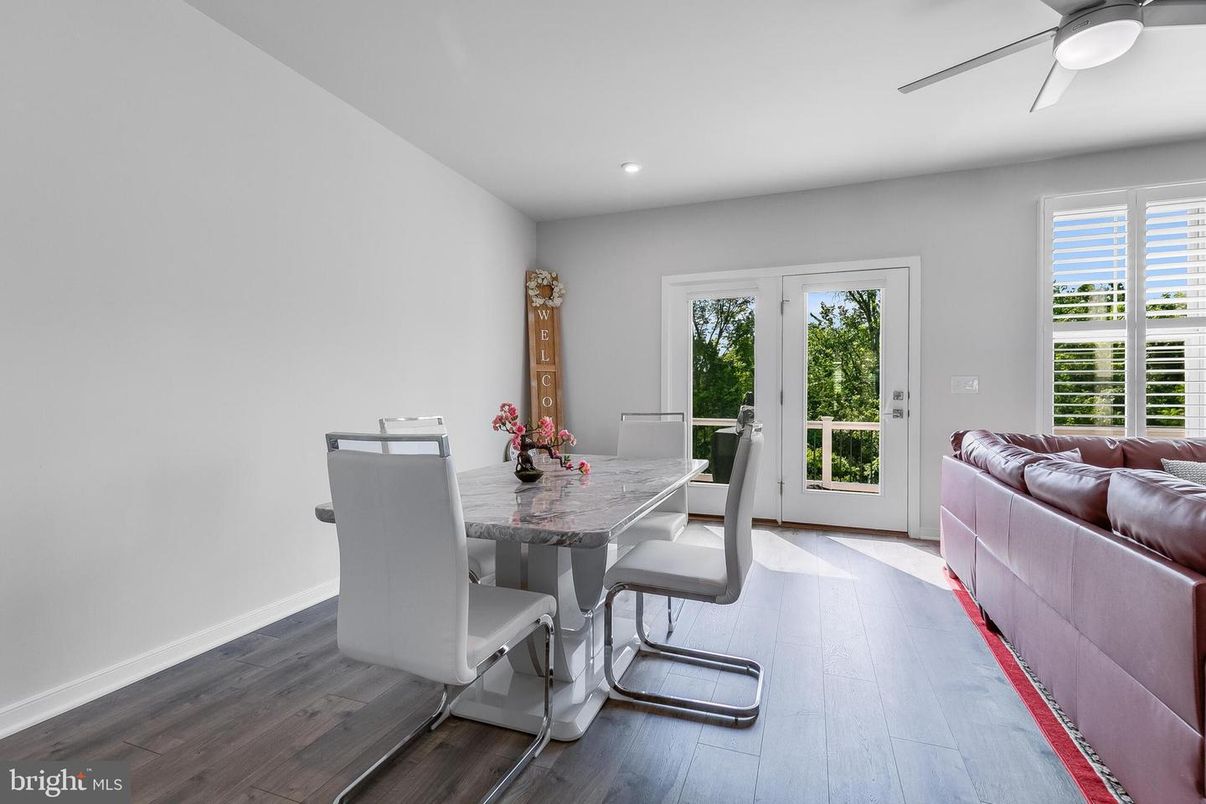 Dining room, Interior, Recessed Lighting, Wood Texture Flooring