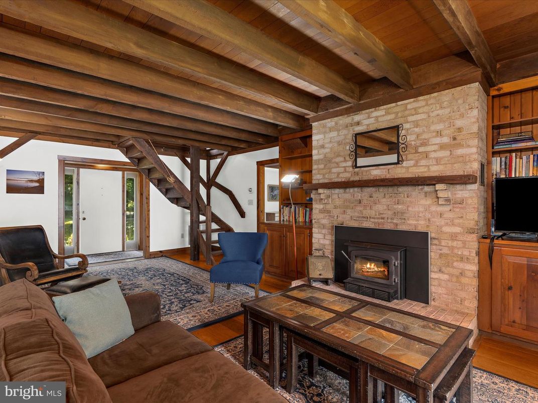 Fireplace, Interior, Living room, Stone Walls, Wooden Beams, Wooden Ceilings, Wood Texture Flooring