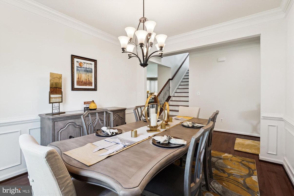 Chandelier, Dining room, Interior, Wood Texture Flooring