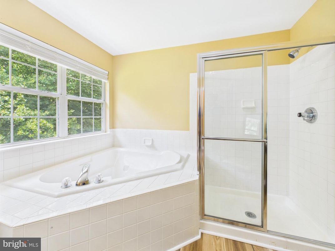 Bathroom, Glass Shower, Interior, Tile Countertops, Wood Texture Flooring