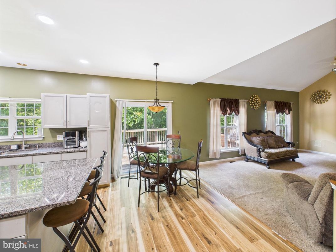Dining room, Interior, Kitchen, Pendant Lights, Recessed Lighting, Wood Texture Flooring