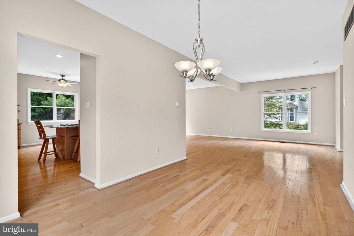 Chandelier, Empty room, Interior, Recessed Lighting, Wood Texture Flooring