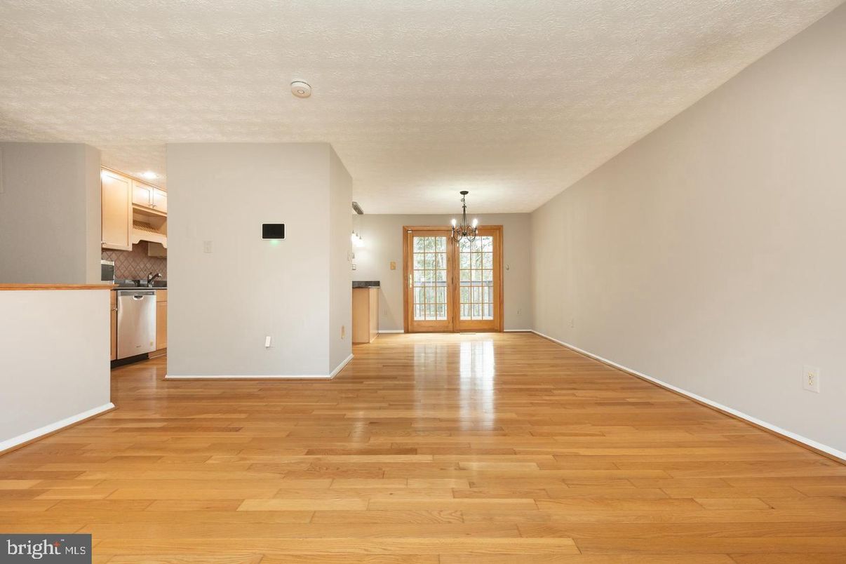 Chandelier, Empty room, Interior, Kitchen, Wood Texture Flooring