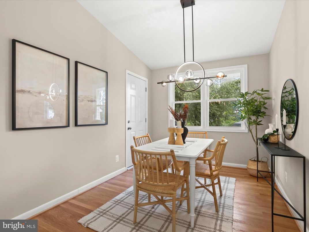 Dining room, Interior, Pendant Lights, Wood Texture Flooring