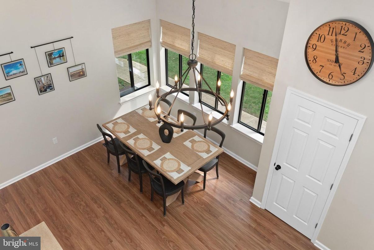 Dining room, Interior, Pendant Lights, Wood Texture Flooring