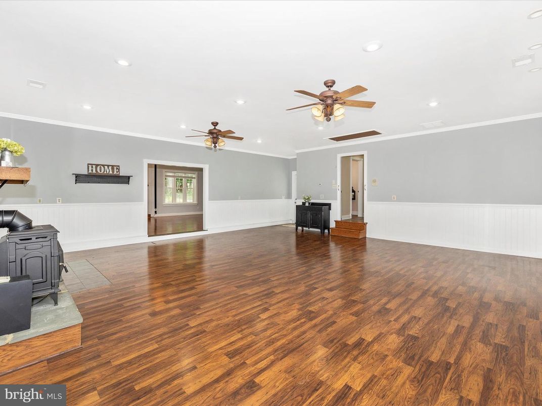 Empty room, Fireplace, Interior, Recessed Lighting, Wood Texture Flooring