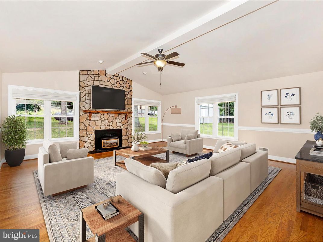 Fireplace, Interior, Living room, Stone Walls, Wood Texture Flooring