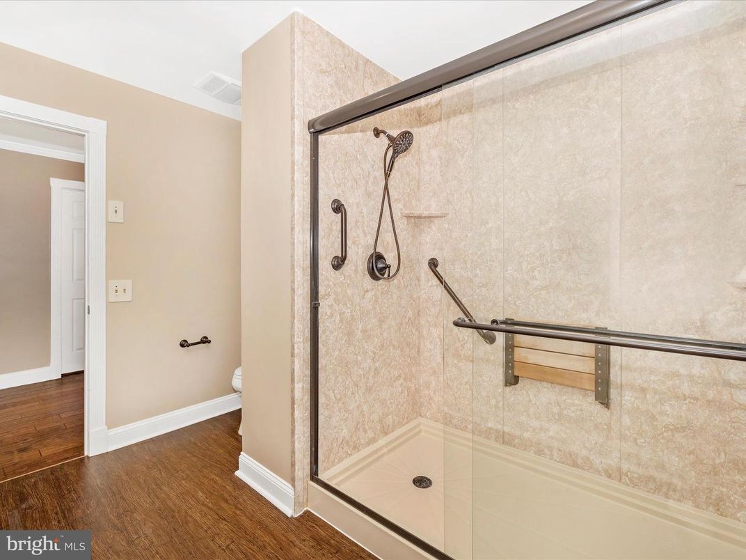 Bathroom, Glass Shower, Interior, Wood Texture Flooring