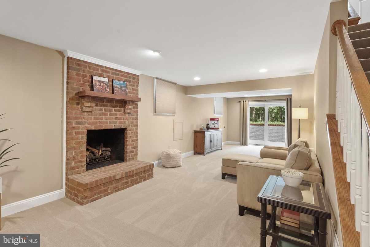 Fireplace, Interior, Living room, Recessed Lighting, Stone Walls