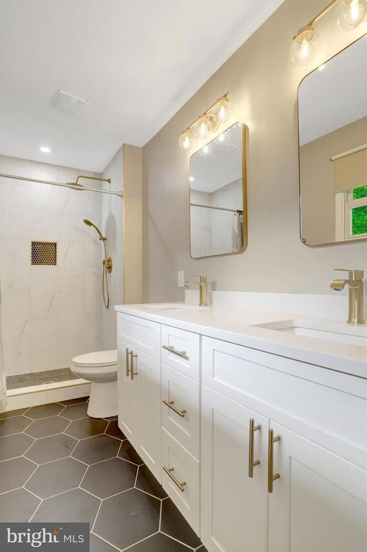 Bathroom, Dual Sink Vanities, Interior, Marble Walls, Recessed Lighting
