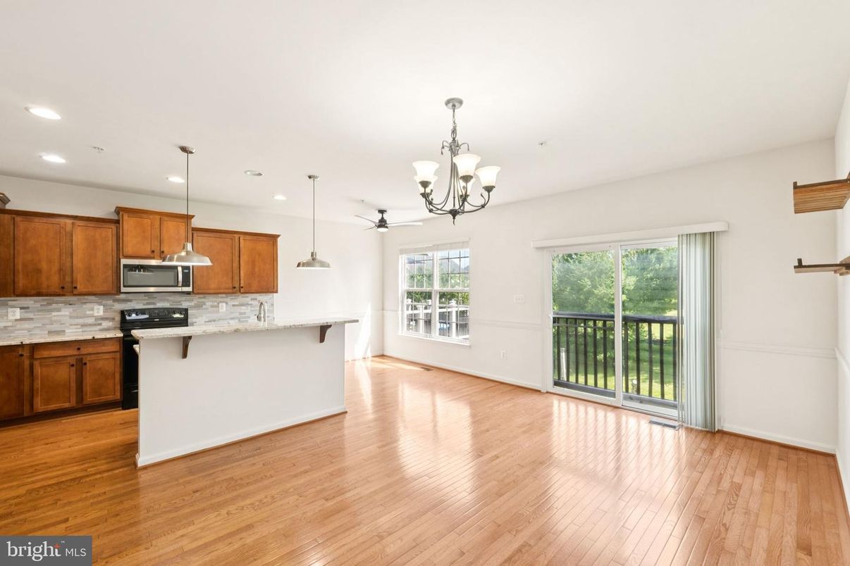 Chandelier, Interior, Kitchen, Pendant Lights, Recessed Lighting, Wood Texture Flooring