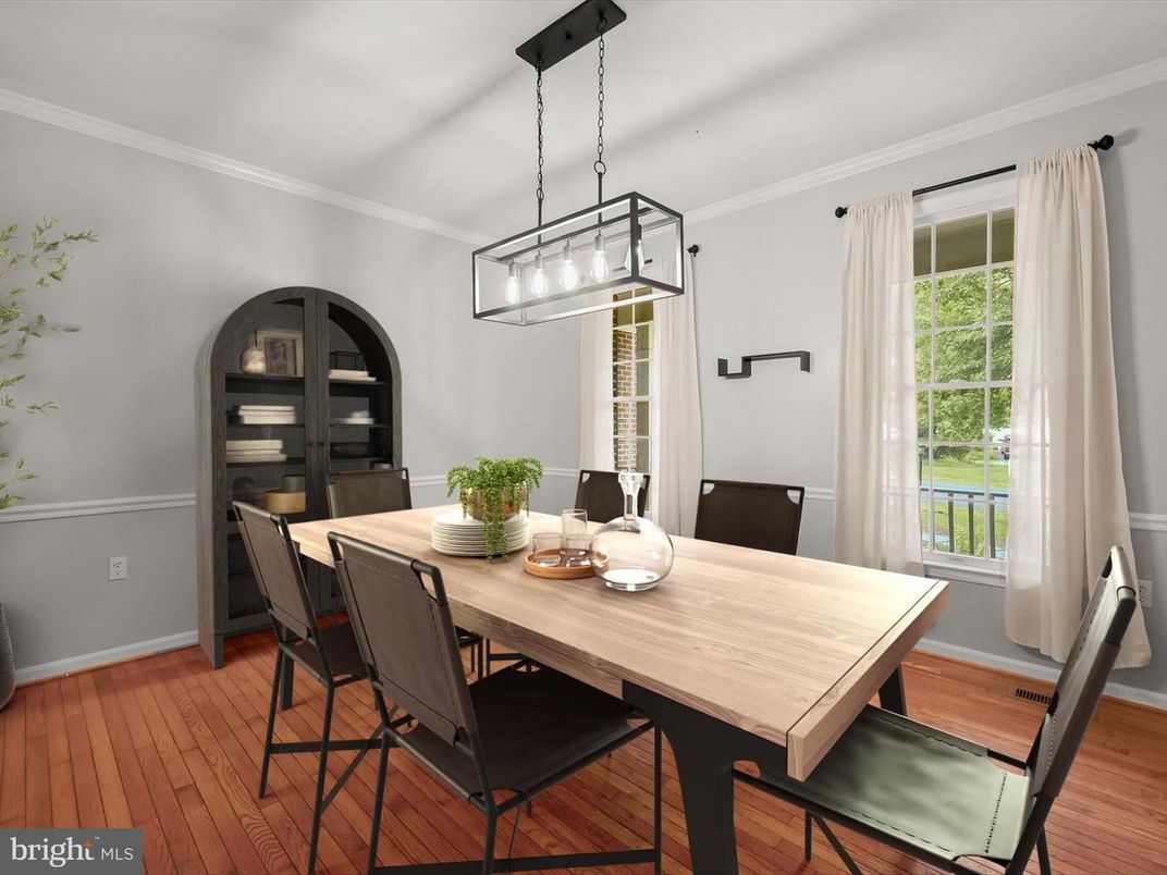 Dining room, Interior, Pendant Lights, Wood Texture Flooring