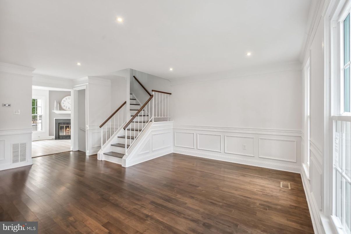 Empty room, Fireplace, Interior, Recessed Lighting, Wood Texture Flooring