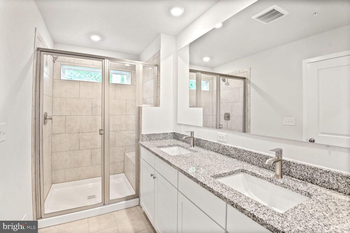Bathroom, Dual Sink Vanities, Glass Shower, Interior, Recessed Lighting