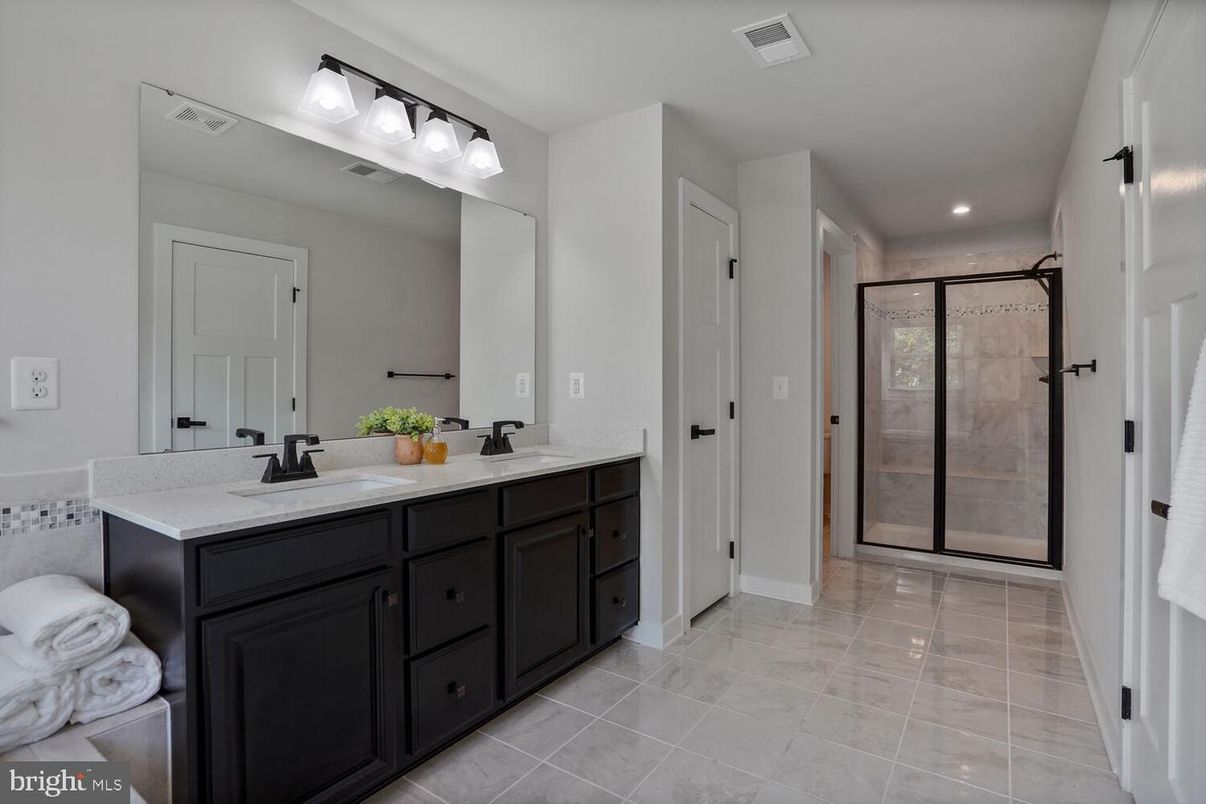 Bathroom, Dual Sink Vanities, Glass Shower, Interior, Recessed Lighting